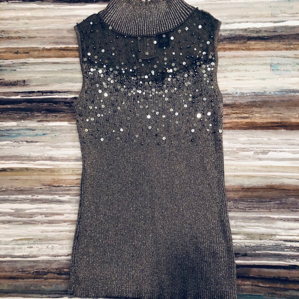 Metallic Gray and Sequence top [NWOT] Size S